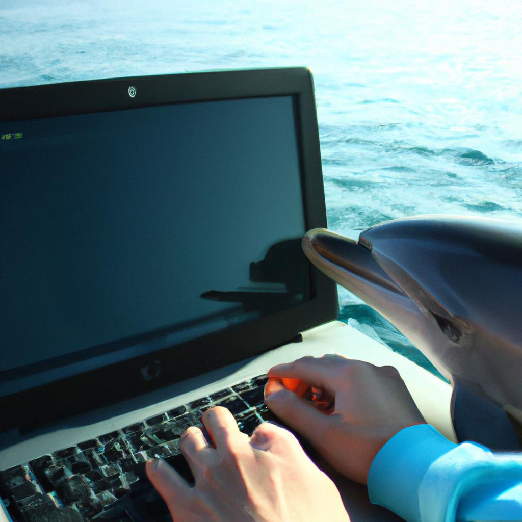 Person using computer with dolphin